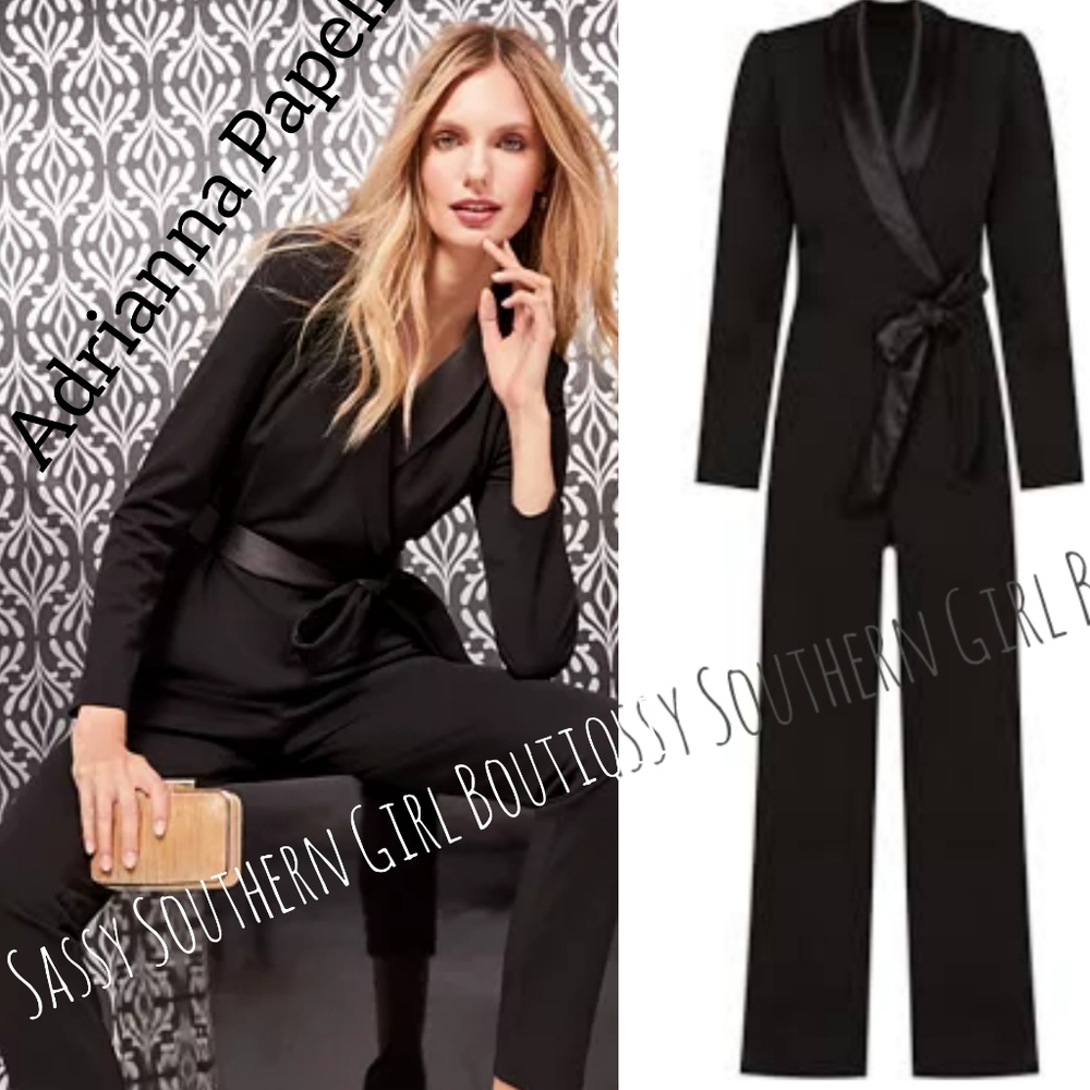 🆕⭐ Adrianna Papell Black Tuxedo Jumpsuit